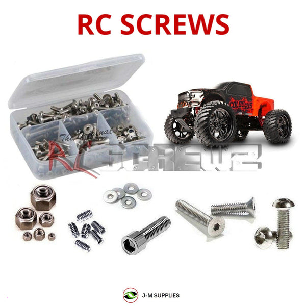 Representative image of an RCScrewZ stainless steel screw kit for CEN Racing Colossus XT 1/7th; exact kit contents vary by RC model.