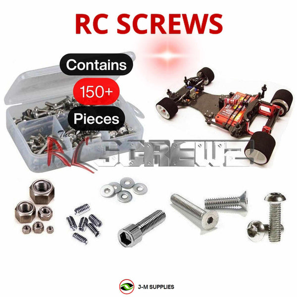 Representative image of an RCScrewZ stainless steel metric conversion screw kit for Team CRC Carpet Knife Xti 1/12th Pan Car; exact kit contents vary by RC model.