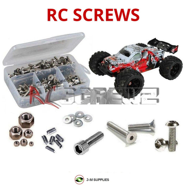 Representative image of an RCScrewZ stainless steel screw kit for DHK Hobby Zombie 1/8th Truggy; exact kit contents vary by RC model.