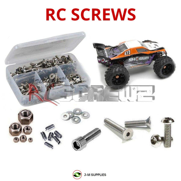 Representative image of an RCScrewZ stainless steel screw kit for DHK Hobby Shogun 1/8th Truggy; exact kit contents vary by RC model.