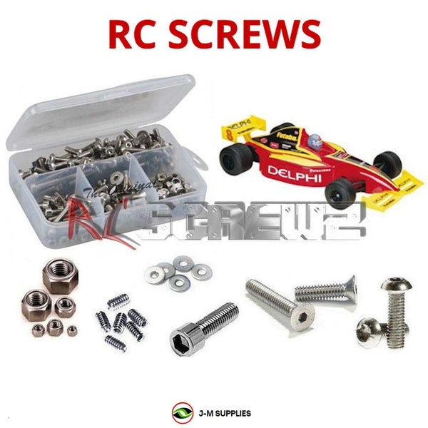 Representative image of an RCScrewZ stainless steel screw kit for Duratrax Delphi Indy; exact kit contents vary by RC model.