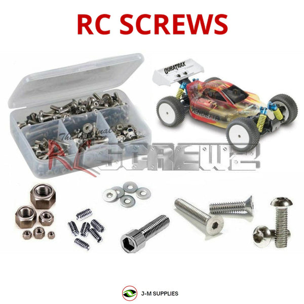 Representative image of an RCScrewZ stainless steel screw kit for Duratrax Vendetta 1/18th RTR Buggy; exact kit contents vary by RC model.