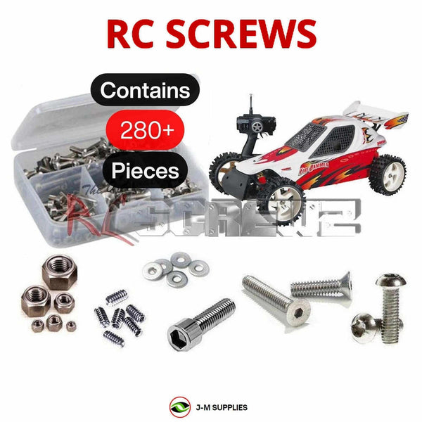 Representative image of an RCScrewZ stainless steel screw kit for Duratrax Firehammer RTR 1/5 Buggy; exact kit contents vary by RC model.