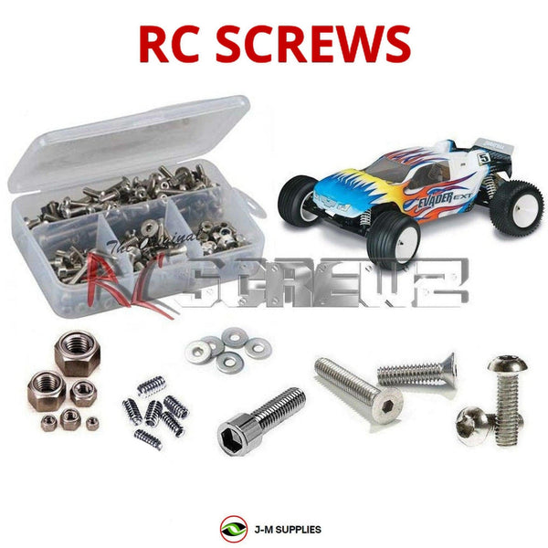 Representative image of an RCScrewZ stainless steel screw kit for Duratrax Evader EXT 1/10th Stadium Truck; exact kit contents vary by RC model.