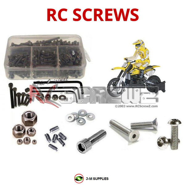 Representative image of an RCScrewZ stainless steel screw kit for Duratrax DX450 EP Motorcycle; exact kit contents vary by RC model.