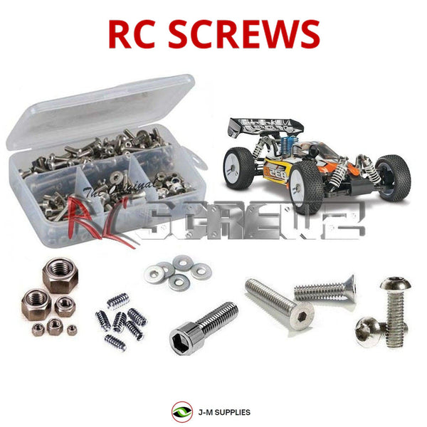 Representative image of an RCScrewZ stainless steel screw kit for Duratrax 835B Nitro 1/8th Buggy; exact kit contents vary by RC model.