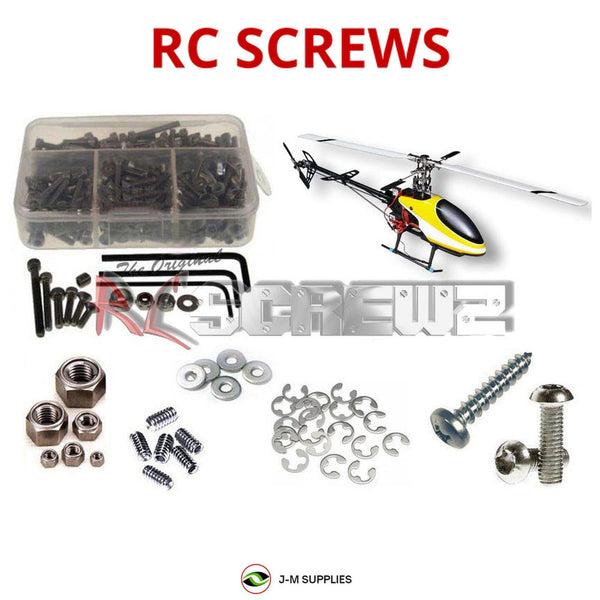 Representative image of an RCScrewZ stainless steel screw kit for Dynam E-Razor 450; exact kit contents vary by RC model.