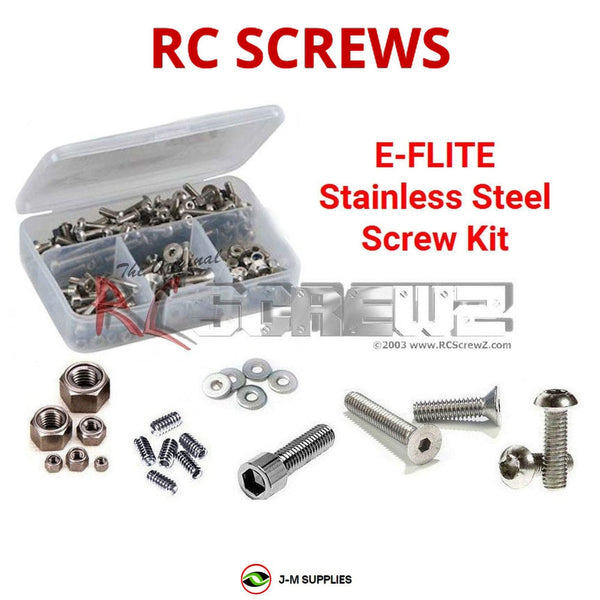 Representative image of an RCScrewZ stainless steel screw kit for E-Flite Blade mCX RTR; exact kit contents vary by RC model.