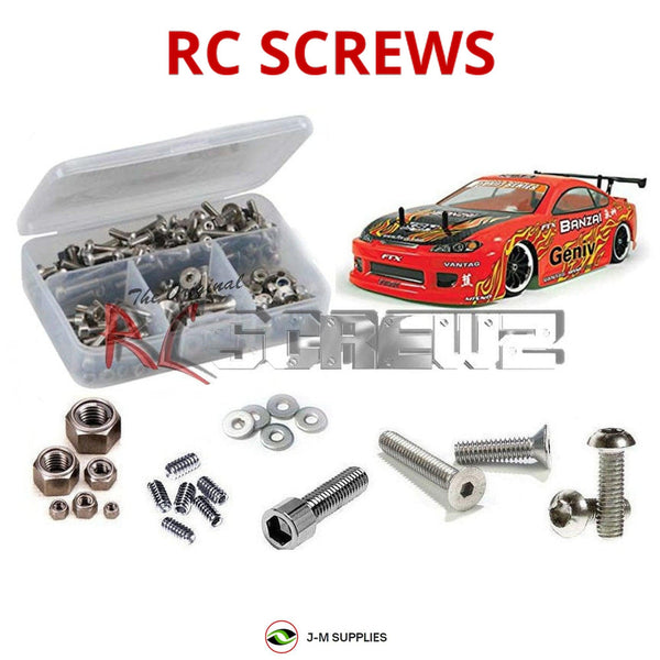 Representative image of an RCScrewZ stainless steel screw kit for FTX Banzai Drift 1/10th #FTX5529; exact kit contents vary by RC model.