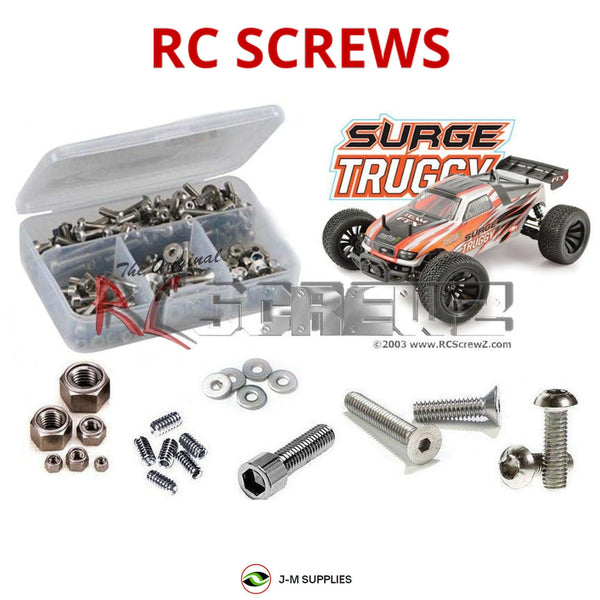 Representative image of an RCScrewZ stainless steel screw kit for FTX Surge MT 1/12th FTX5513; exact kit contents vary by RC model.