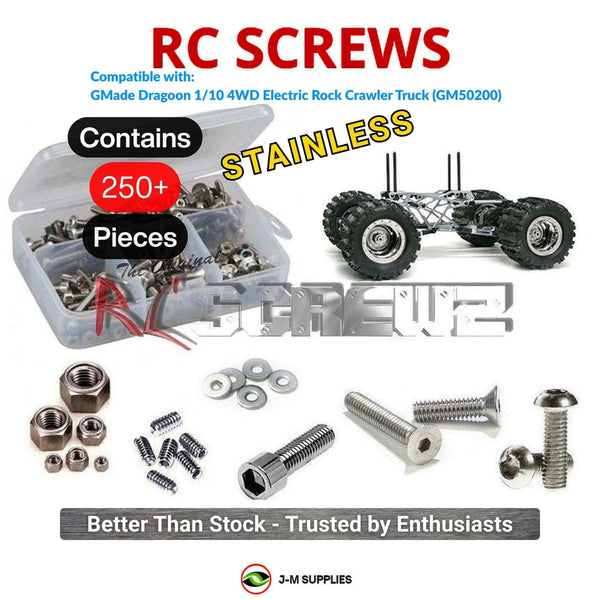 Representative image of an RCScrewZ stainless steel screw kit for GMade Dragoon 1/10 4WD Electric Rock Crawler Truck (GM50200); exact kit contents vary by RC model.
