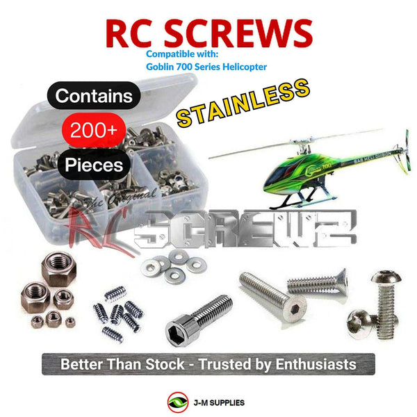 Representative image of an RCScrewZ stainless steel screw kit for Goblin 700 Series Helicopter RC; exact kit contents vary by RC model.