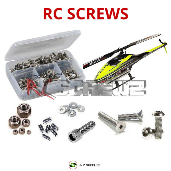 Representative image of an RCScrewZ stainless steel screw kit for Goblin Nitro 650/700; exact kit contents vary by RC model.