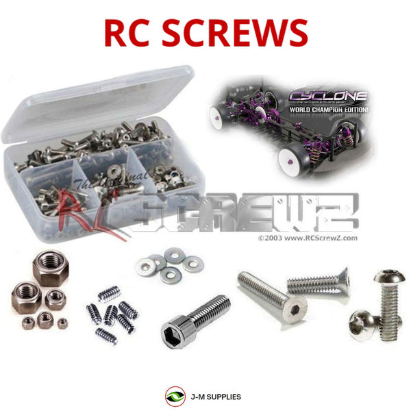 Representative image of an RCScrewZ stainless steel screw kit for Hot Bodies Cyclone WCE; exact kit contents vary by RC model.