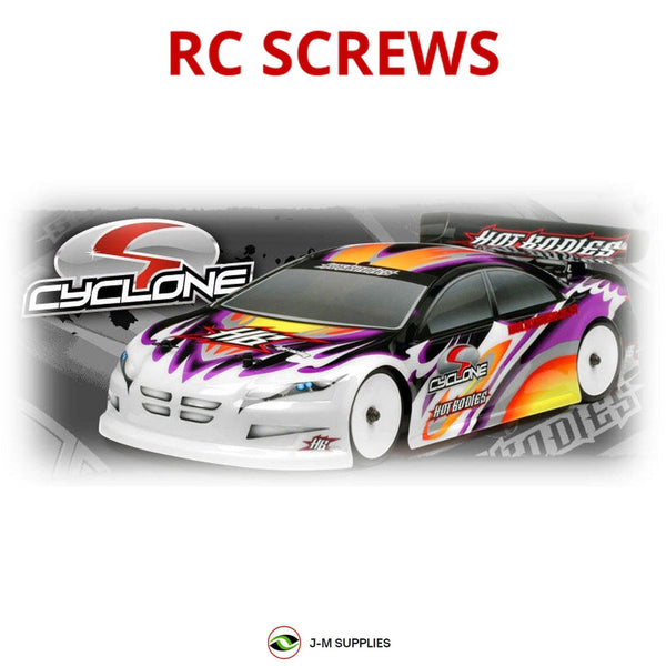 Representative image of an RCScrewZ stainless steel screw kit for Hot Bodies Cyclone S/RTR; exact kit contents vary by RC model.