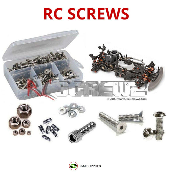 Representative image of an RCScrewZ stainless steel screw kit for Hot Bodies R10 1/10 Nitro Touring Car HB108382; exact kit contents vary by RC model.