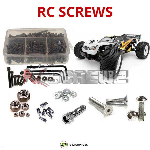 Representative image of an RCScrewZ stainless steel screw kit for HPI Hellfire SS 1/8 Nitro 4WD RC Racing Truggy (10504); exact kit contents vary by RC model.