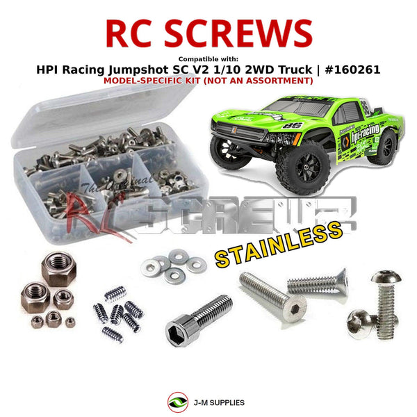 Representative image of an RCScrewZ stainless steel screw kit for HPI Jumpshot SC V2 1/10 Electric 2WD Short Course Truck (160261); exact kit contents vary by RC model.
