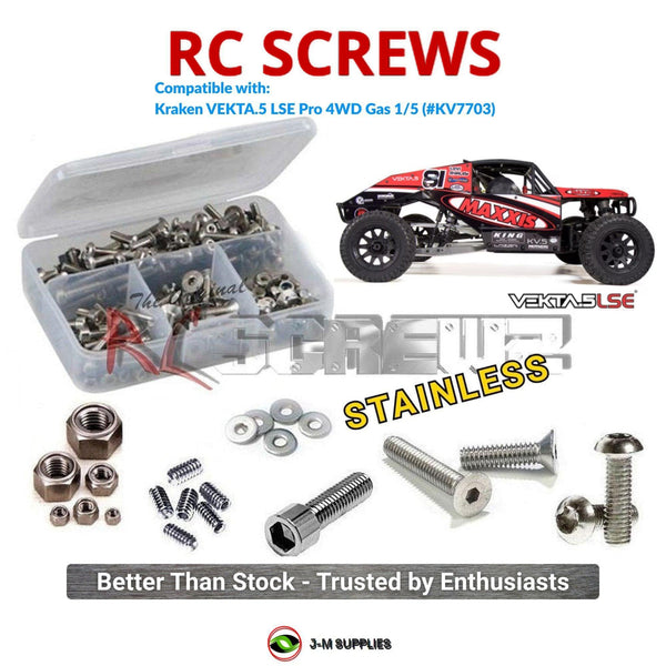 Representative image of an RCScrewZ stainless steel screw kit for Kraken VEKTA.5 LSE Pro 1/5 Gas Buggy (KV7703); exact kit contents vary by RC model.