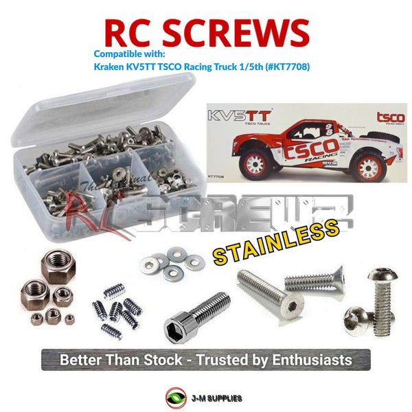 Representative image of an RCScrewZ stainless steel screw kit for Kraken KV5TT TSCO 1/5 Gas Trophy Truck (KT7708); exact kit contents vary by RC model.