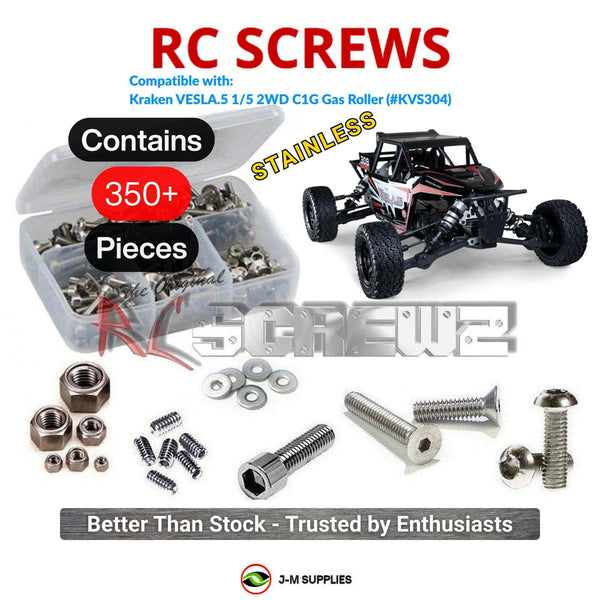 Representative image of an RCScrewZ stainless steel screw kit for Kraken VESLA.5 C1G 1/5 Gas Roller (KVS304); exact kit contents vary by RC model.