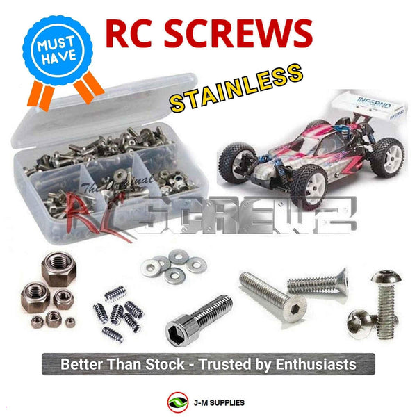 Representative image of an RCScrewZ stainless steel screw kit for Kyosho Inferno MP-6 1/8 Nitro 4WD Buggy (31892); exact kit contents vary by RC model.
