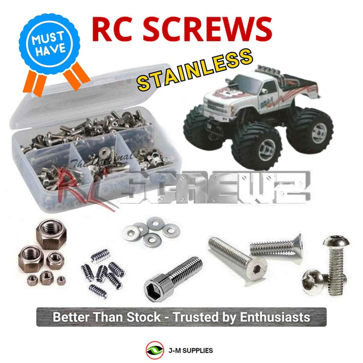 Representative image of an RCScrewZ stainless steel screw kit for Kyosho USA-1 Car Crusher 1/10 Electric 4WD Truck (3165); exact kit contents vary by RC model.