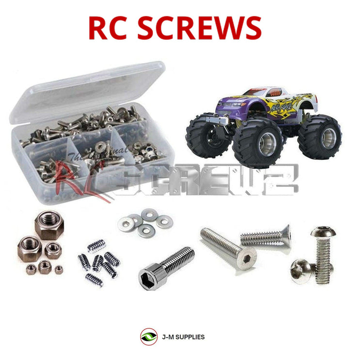 Representative image of an RCScrewZ stainless steel screw kit for Kyosho Mega Force 1/10 Nitro 4WD Monster Truck (31181); exact kit contents vary by RC model.