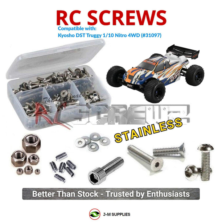 Representative image of an RCScrewZ stainless steel screw kit for Kyosho DST Truggy 1/10 Nitro 4WD Truggy (31097); exact kit contents vary by RC model.