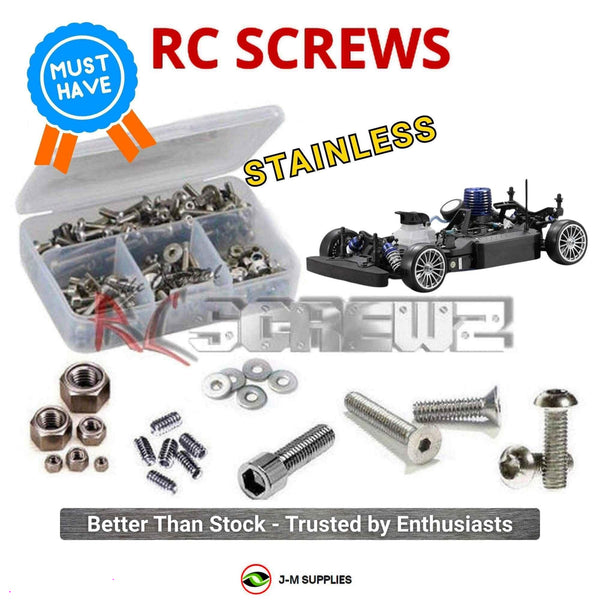 Representative image of an RCScrewZ stainless steel screw kit for Kyosho PureTen GP FW-06 1/10 Nitro 4WD Car (31374); exact kit contents vary by RC model.