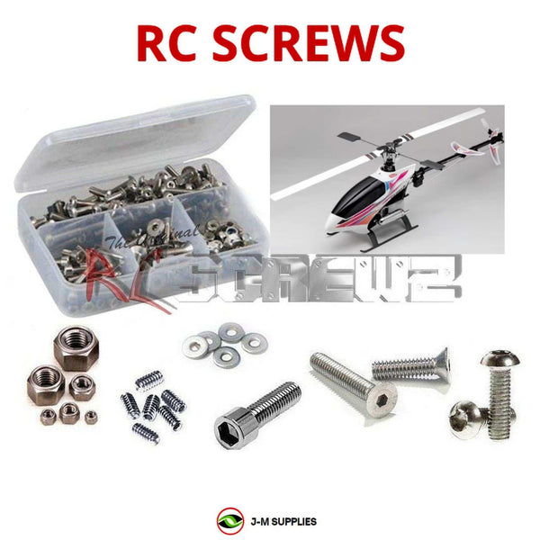 Representative image of an RCScrewZ stainless steel screw kit for Kyosho Caliber 6 Nitro RC Helicopter (21260); exact kit contents vary by RC model.