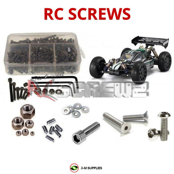 Representative image of an RCScrewZ stainless steel screw kit for Kyosho Inferno MP9 SE 1/8 Nitro 4WD Buggy; exact kit contents vary by RC model.