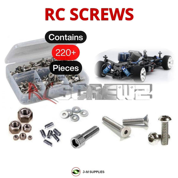 Representative image of an RCScrewZ stainless steel screw kit for Kyosho V-One RRR Evo2 1/10 Nitro 4WD Car (31262); exact kit contents vary by RC model.