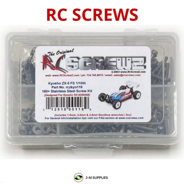 Representative image of an RCScrewZ stainless steel screw kit for Kyosho Lazer ZX-5 FS/FS2 1/10 Electric 4WD Buggy (30078); exact kit contents vary by RC model.