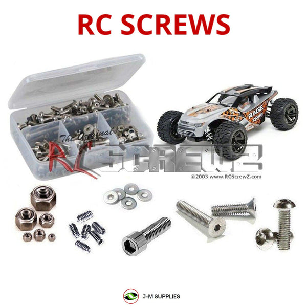 Representative image of an RCScrewZ stainless steel screw kit for Kyosho Rage VE 1/10 Electric 4WD Rally Truck (30992); exact kit contents vary by RC model.