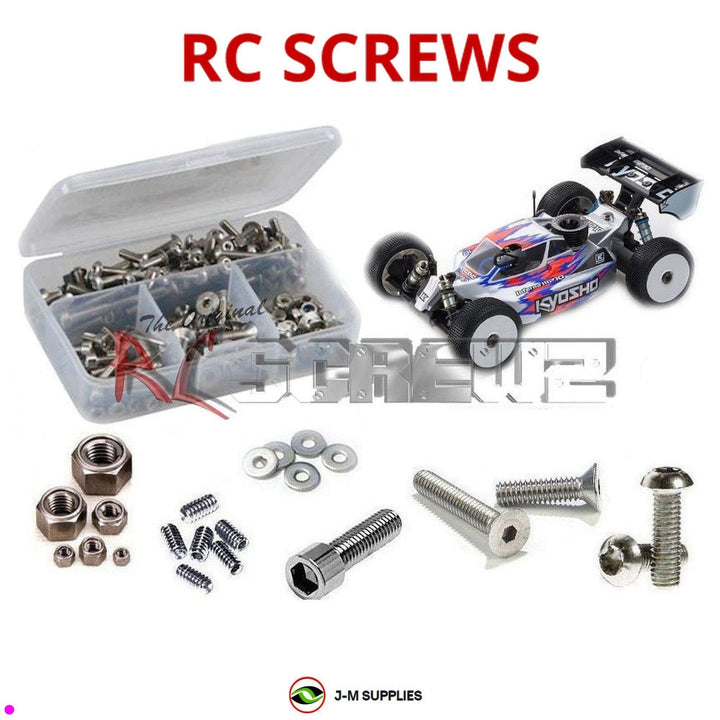 Representative image of an RCScrewZ stainless steel screw kit for Kyosho Inferno MP10 1/8 Nitro 4WD Buggy (33015B); exact kit contents vary by RC model.