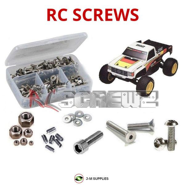 Representative image of an RCScrewZ stainless steel screw kit for Kyosho Outlaw Rampage 1/10 Nitro 2WD Trophy Truck (3073); exact kit contents vary by RC model.