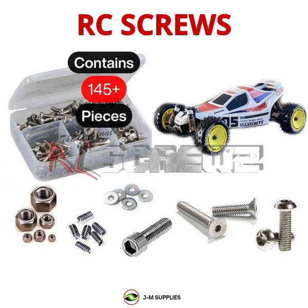 Representative image of an RCScrewZ stainless steel screw kit for Kyosho Maxxum FF 1/10 Electric FWD Buggy (3127); exact kit contents vary by RC model.