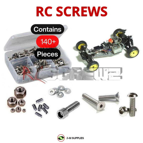 Representative image of an RCScrewZ stainless steel screw kit for Kyosho Rampage GP-10 1/10 Nitro 2WD Buggy (3072); exact kit contents vary by RC model.