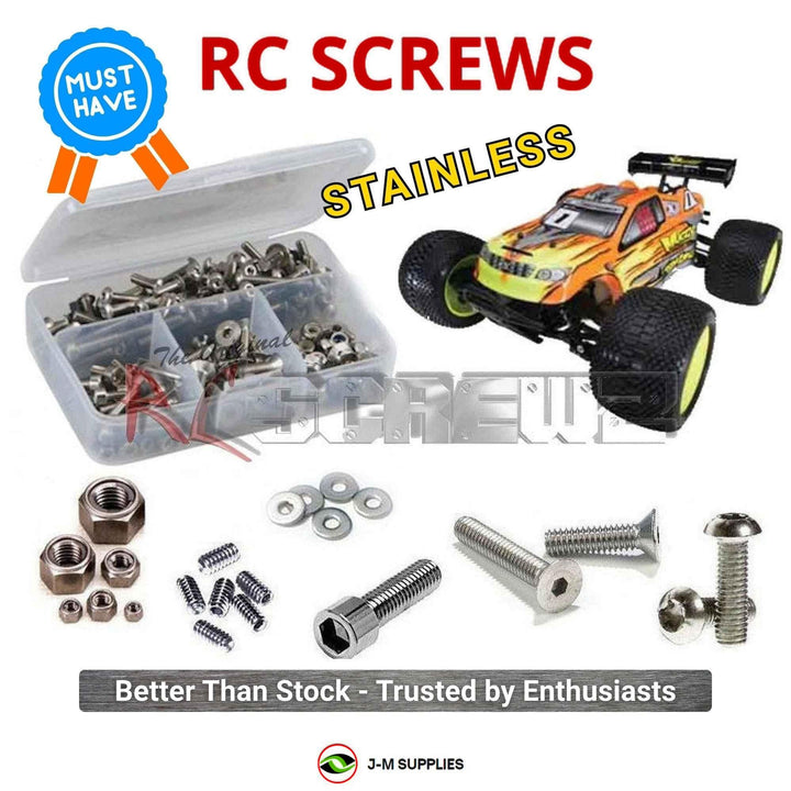 Representative image of an RCScrewZ stainless steel screw kit for Team Losi Muggy RTR/Pro 1/8 Nitro 4WD Truck (LOSB0018); exact kit contents vary by RC model.