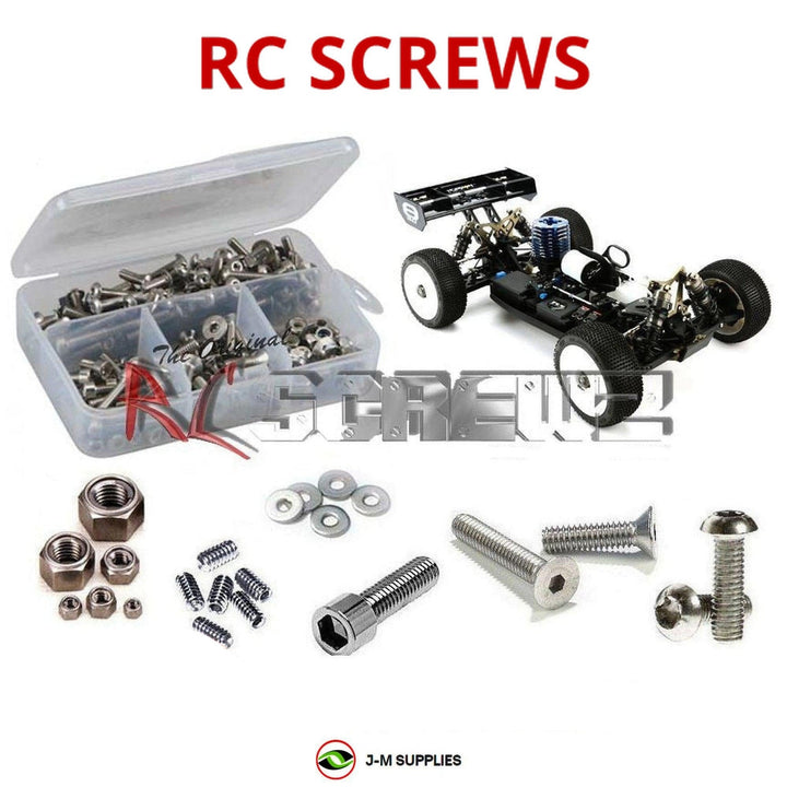 Representative image of an RCScrewZ stainless steel screw kit for Losi TLR 8IGHT 3.0 1/8 Nitro 4WD Buggy (TLR04000); exact kit contents vary by RC model.