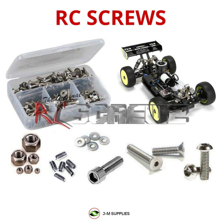 Representative image of an RCScrewZ stainless steel screw kit for Losi TLR 8IGHT 4.0 1/8 Nitro 4WD Buggy (TLR04003); exact kit contents vary by RC model.