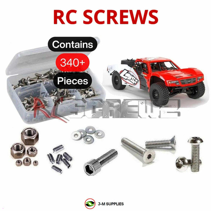Representative image of an RCScrewZ stainless steel screw kit for Losi Baja Rey 1/10 Electric 4WD Desert Truck (LOS03008); exact kit contents vary by RC model.