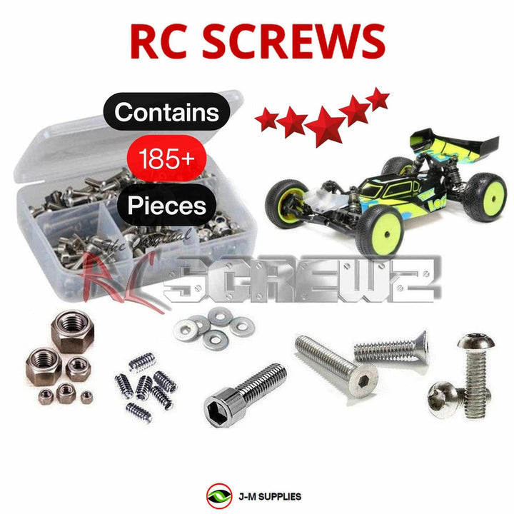 Representative image of an RCScrewZ stainless steel screw kit for Losi TLR 22 5.0 DC Race/Elite 1/10 2WD Buggy (TLR03016, TLR03022); exact kit contents vary by RC model.