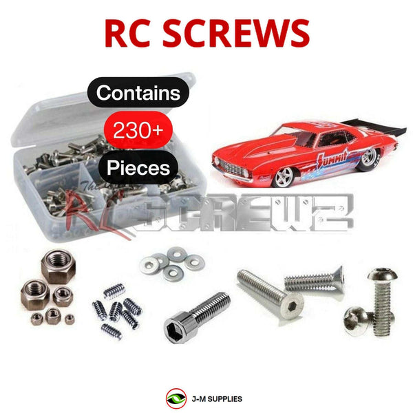 Representative image of an RCScrewZ stainless steel screw kit for Losi 1969 Camaro 22S 1/10 2WD Drag Car (LOS03035); exact kit contents vary by RC model.