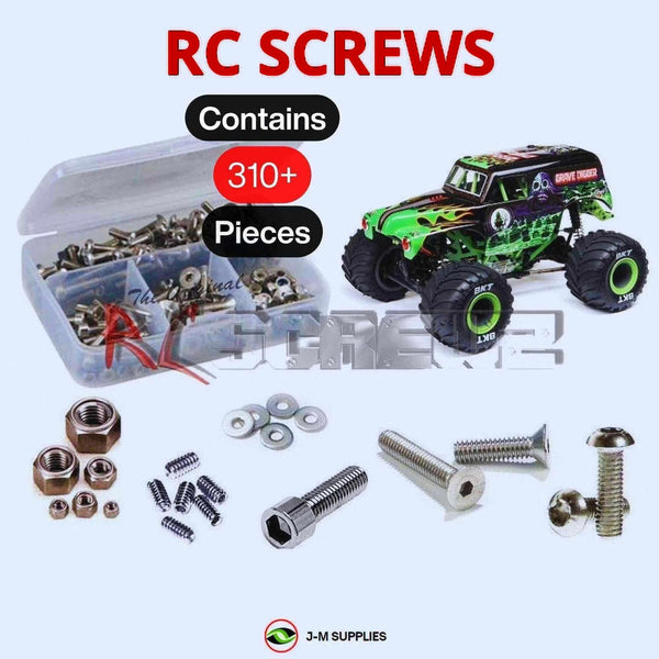 Representative image of an RCScrewZ stainless steel screw kit for Losi Mini LMT 1/18 Electric 4WD Monster Truck (LOS01026); exact kit contents vary by RC model.