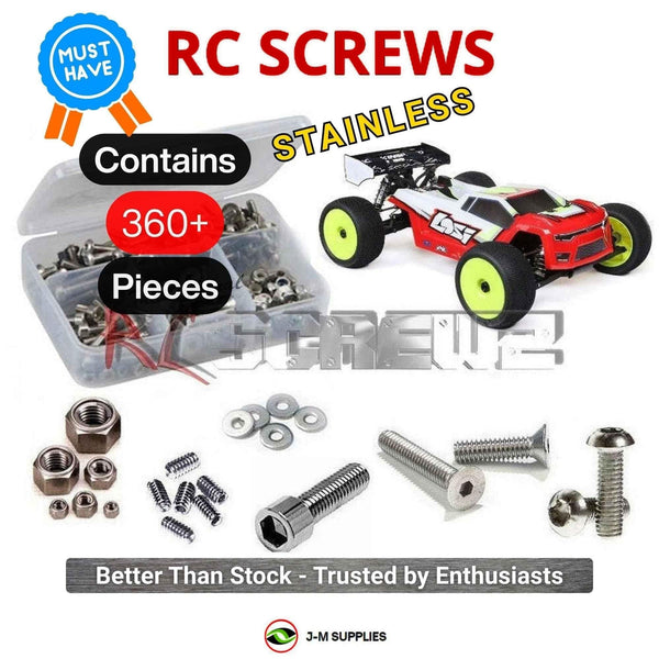 Representative image of an RCScrewZ stainless steel screw kit for Losi 8IGHT-XTE 4S 1/8 Electric 4WD Truggy (LOS04020); exact kit contents vary by RC model.