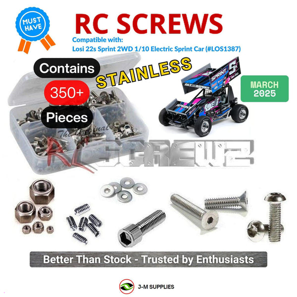 Representative image of an RCScrewZ stainless steel screw kit for Losi 22S Sprint RTR 1/10 Electric 2WD (LOS-1387); exact kit contents vary by RC model.