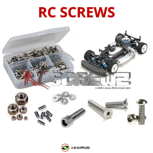 Representative image of an RCScrewZ stainless steel screw kit for Mugen Seiki MTX-4/Prospec; exact kit contents vary by RC model.