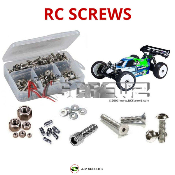Representative image of an RCScrewZ stainless steel screw kit for Mugen Seiki MBX-7E 1/8th Buggy; exact kit contents vary by RC model.